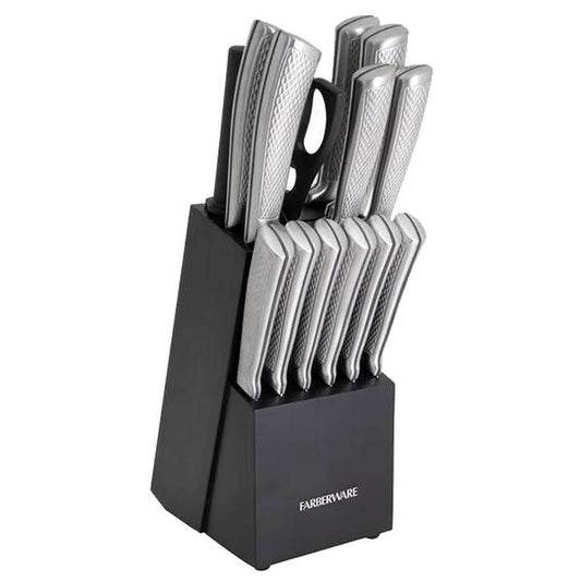 Farberware 15-Piece Textured Grip Stainless Steel Knife Block Set