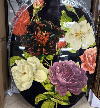 FLORALS LACQUERED OVAL CANVAS W/ GOLD FOIL - SIZE: 24" x 32" Oval