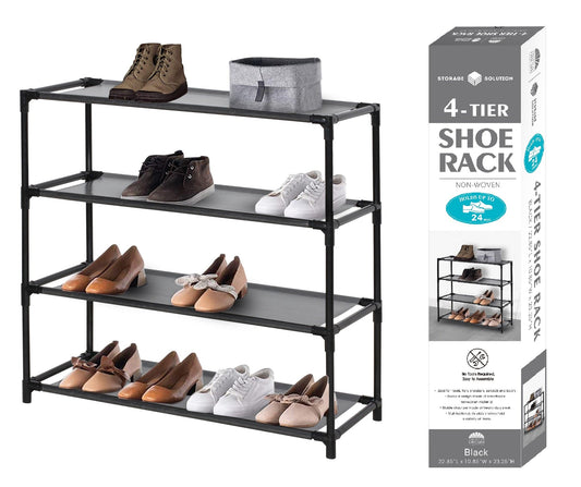 Black  4Tier NonWoven Shoe Rack, Holds 24 Shoes