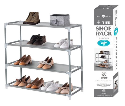 Grey  4Tier NonWoven Shoe Rack, Holds 24 Shoes