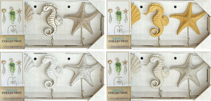 3PC SET 6" RESIN SEA CREATURES WITH HOOKS IN ASST COLORS - SIZE: 18" x 2" x 7" Overall