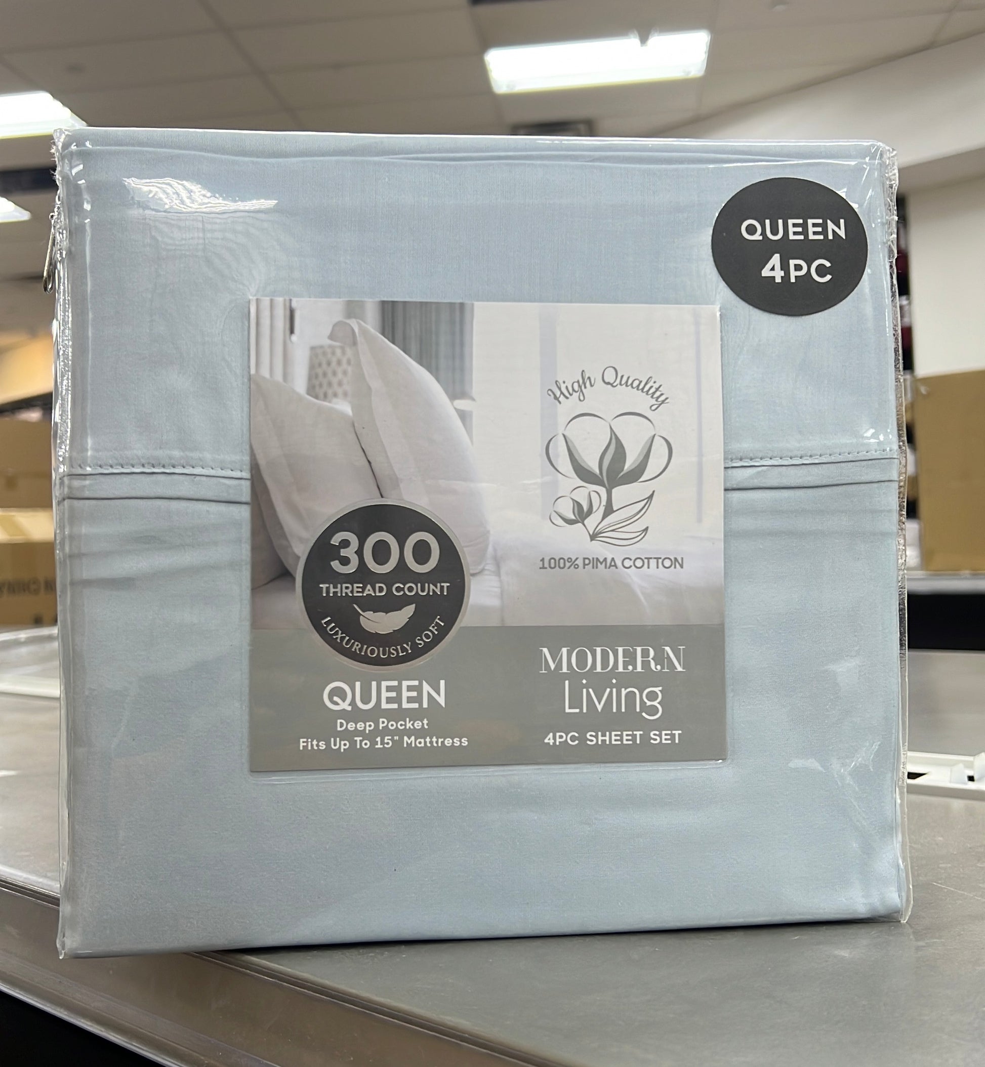 RT Designers Collection Modern Living 100% Pima Cotton Sheet Set Queen Blue