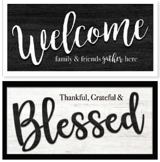CARVED WOOD SHADOW BOX - WELCOME BLESSED - SIZE: 25" x 13"