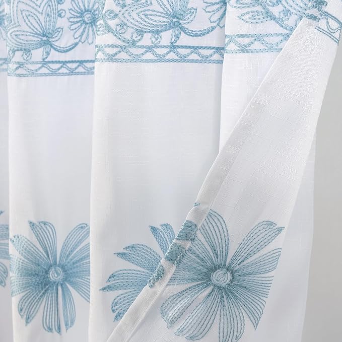 Bianca Embroidered Shower Curtain Blue