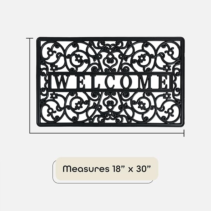 Wrought Iron Rubber Door Mat, Iron Heart - 18 Inch Width, 30 Inch Length