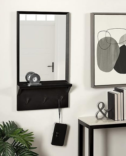 PLASTIC MIRROR W/SHELF & 3 HOOKS - SIZE: 12" x 2" x 20"