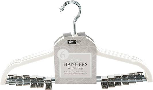 Simplify 6 Pack Velvet Hangers with Clips in White