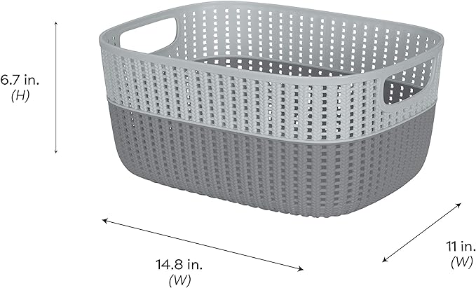 Simplify Large 2-Tone Decorative Storage Basket - Grey