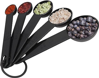 6pc Measuring Plastic Spoon Set, Black