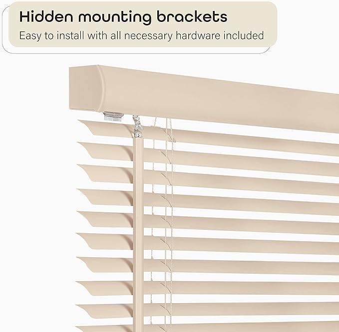 Cordless Light Filtering Mini Blind - 58 Inch Width, 64 Inch Length, 1" Slat Size - Alabaster - Cordless GII Morningstar Horizontal Windows Blinds for Interior by Achim Home Decor
