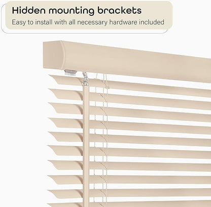 Cordless Light Filtering Mini Blind - 58 Inch Width, 64 Inch Length, 1" Slat Size - Alabaster - Cordless GII Morningstar Horizontal Windows Blinds for Interior by Achim Home Decor