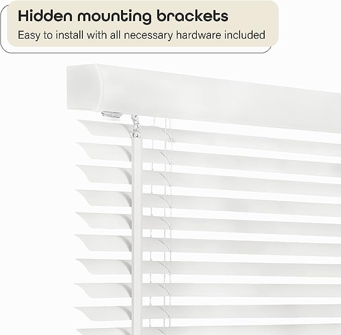 Cordless Light Filtering Mini Blind - 43 Inch Width, 64 Inch Length, 1" Slat Size - Pearl White - Cordless GII Morningstar Horizontal Windows Blinds for Interior by Achim Home Decor