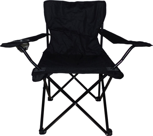 Black XLarge Solid Color Armrest Camping Chair with right hand cup holder