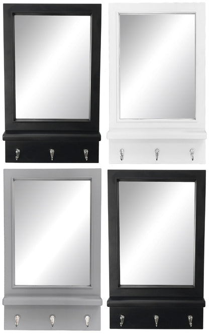 PLASTIC MIRROR W/SHELF & 3 HOOKS - SIZE: 12" x 2" x 20"