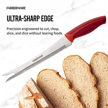 Farberware Precise Slice Bread Knife, 8 Inch, Maroon