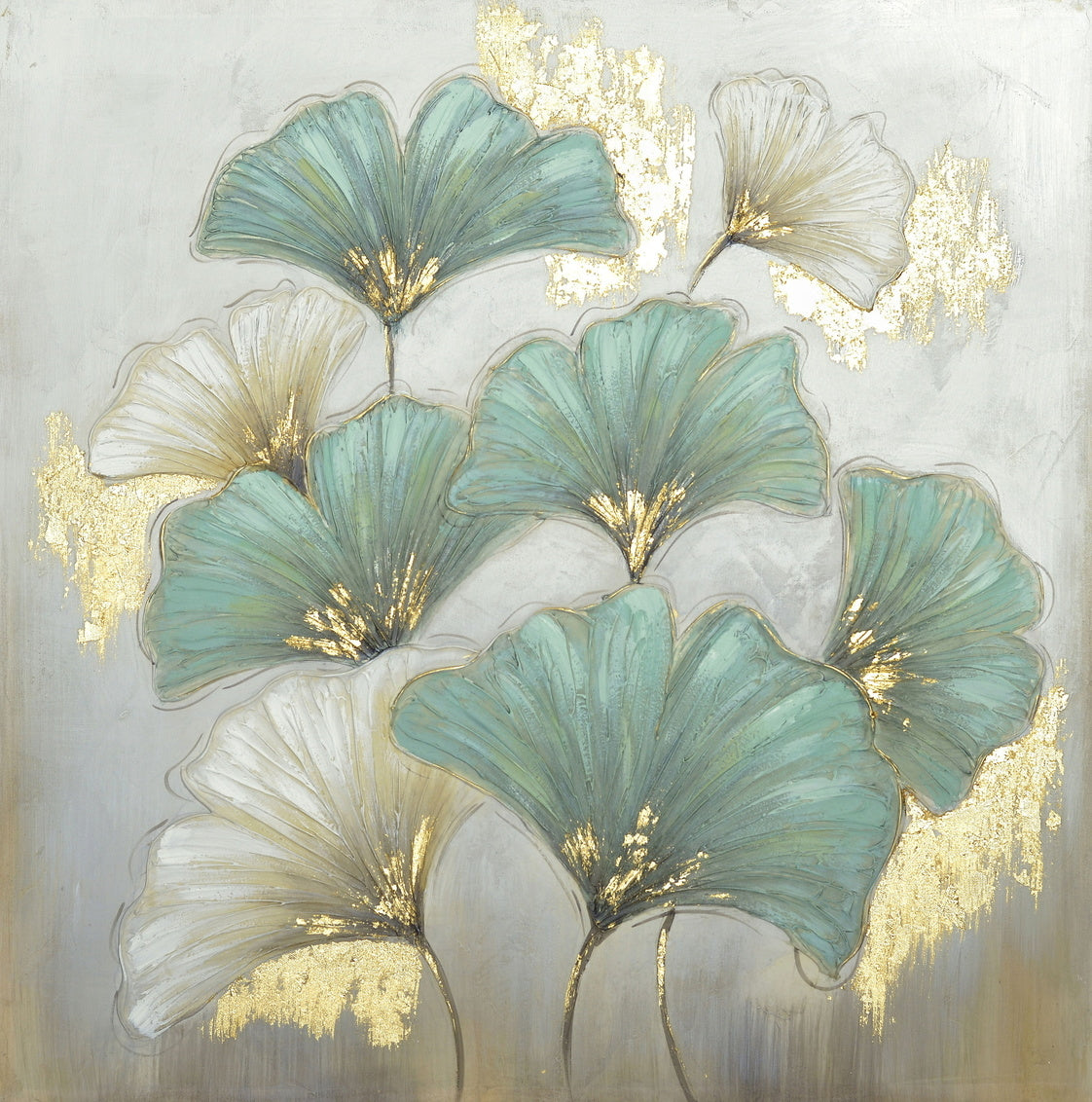 SQ. OIL CANVAS - GINKO LEAF - SIZE: 16" x 16"