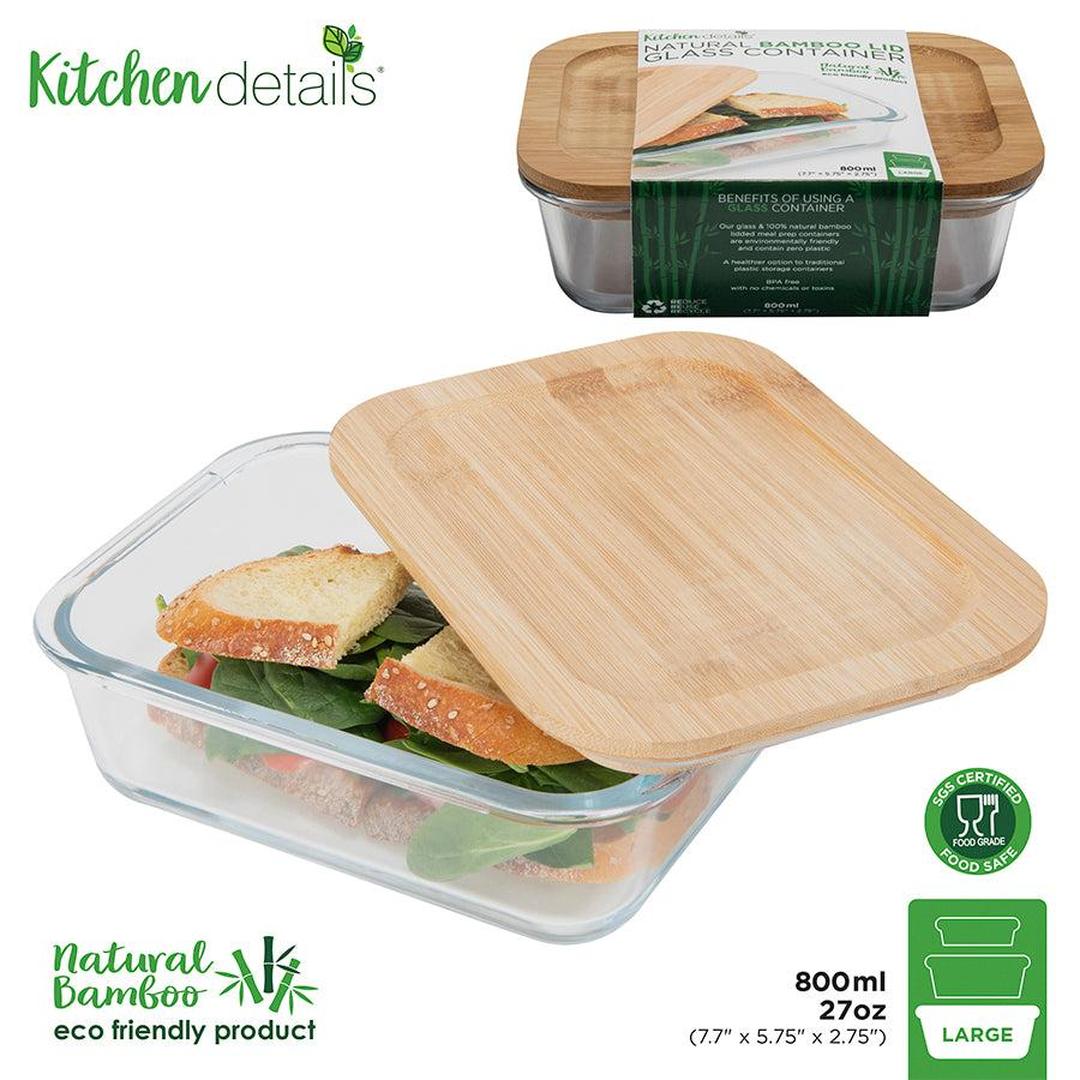 Glass Meal Prep Container w Bamboo Lid - 800mL