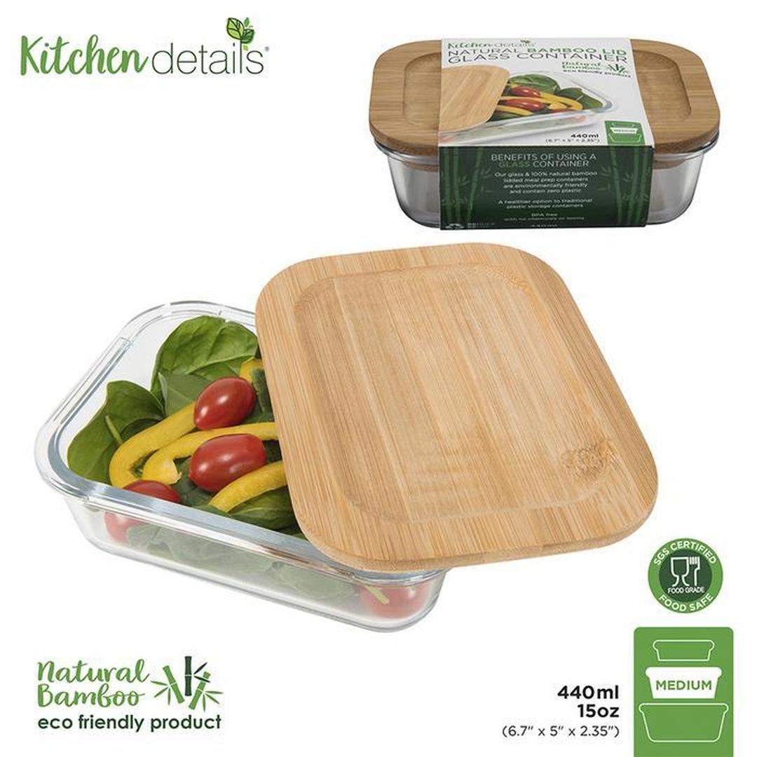 Glass Meal Prep Container w Bamboo Lid - 800mL