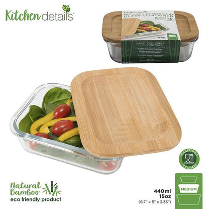 Glass Meal Prep Container w Bamboo Lid - 800mL