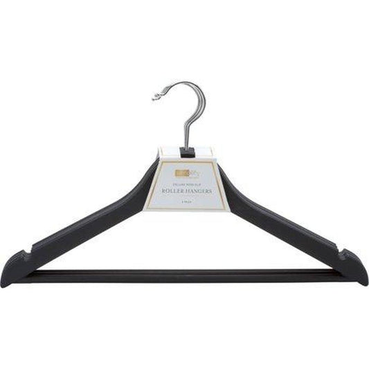 Simplify Deluxe Non-Slip Roller Wooden Clothes Hangers Black 3 Count