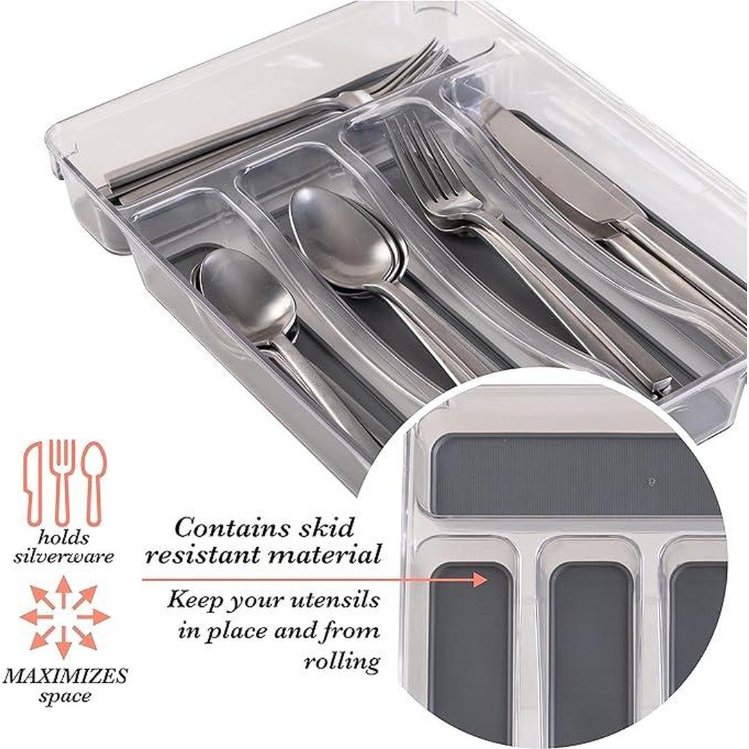 Kitchen Details Utensil and Cutlery Drawer Organizer, 5 Compartment, Clear