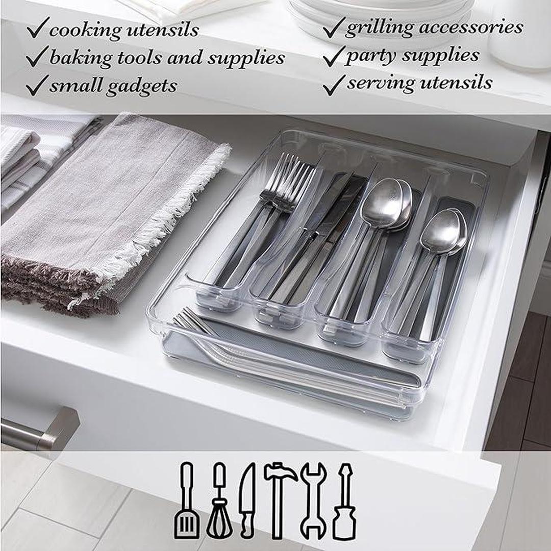 Kitchen Details Utensil and Cutlery Drawer Organizer, 5 Compartment, Clear