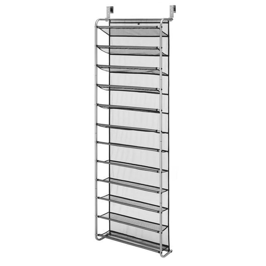 Mainstays 12-Tier over the Door Shoe Rack for 36 Pairs, Metal, Gray