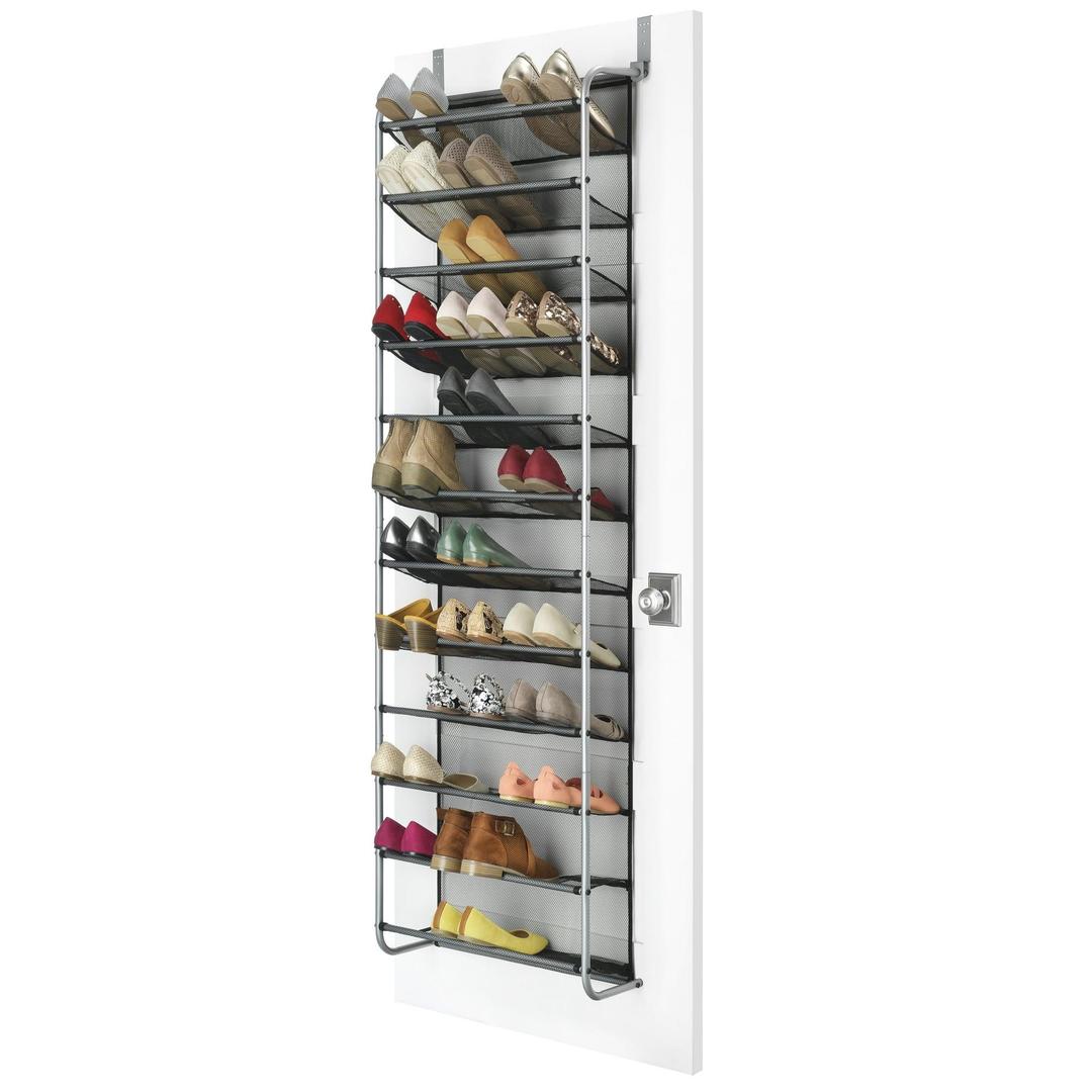 Mainstays 12-Tier over the Door Shoe Rack for 36 Pairs, Metal, Gray