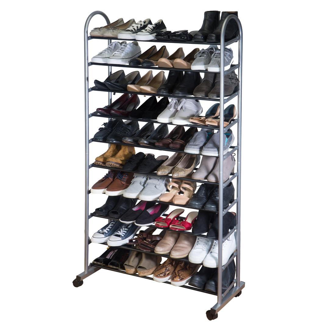 Simplify 10 Tier Space Saving Mobile 40 Pair Shoe Rack | Plastic and Metal | Grey