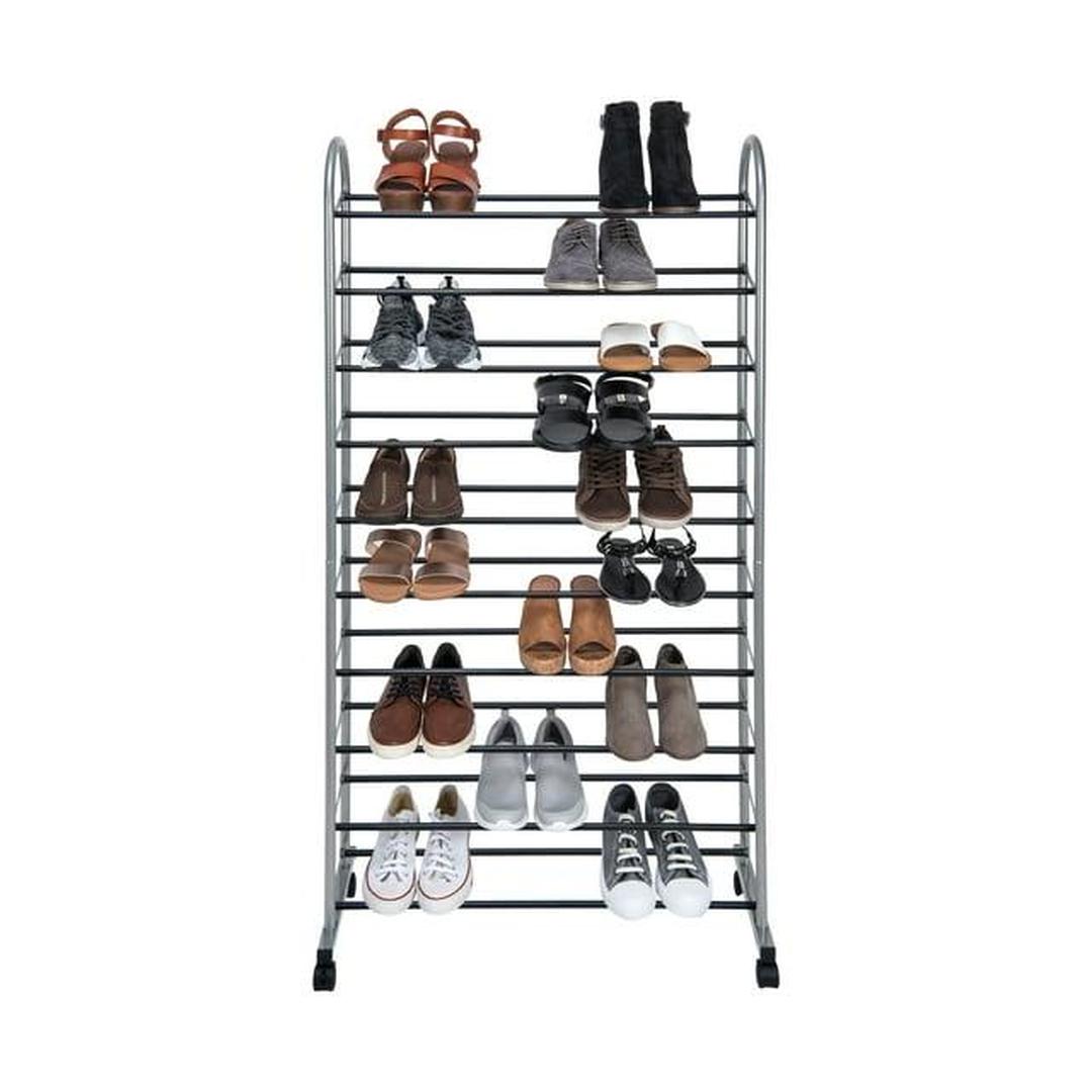 Simplify 10 Tier Space Saving Mobile 40 Pair Shoe Rack | Plastic and Metal | Grey