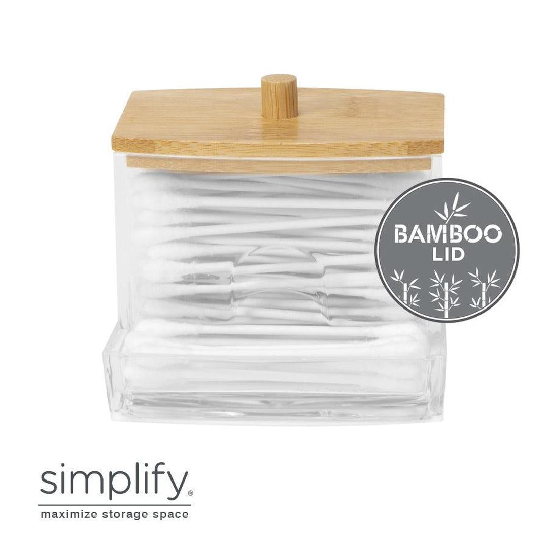 CLEAR Q TIP HOLDER W. BAMBOO LID AND ROUND KNOB