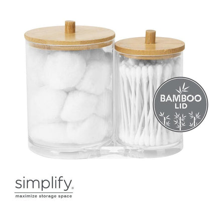 Cotton Swab Pads Holder with Bamboo Lids, Acrylic Qtip Holder