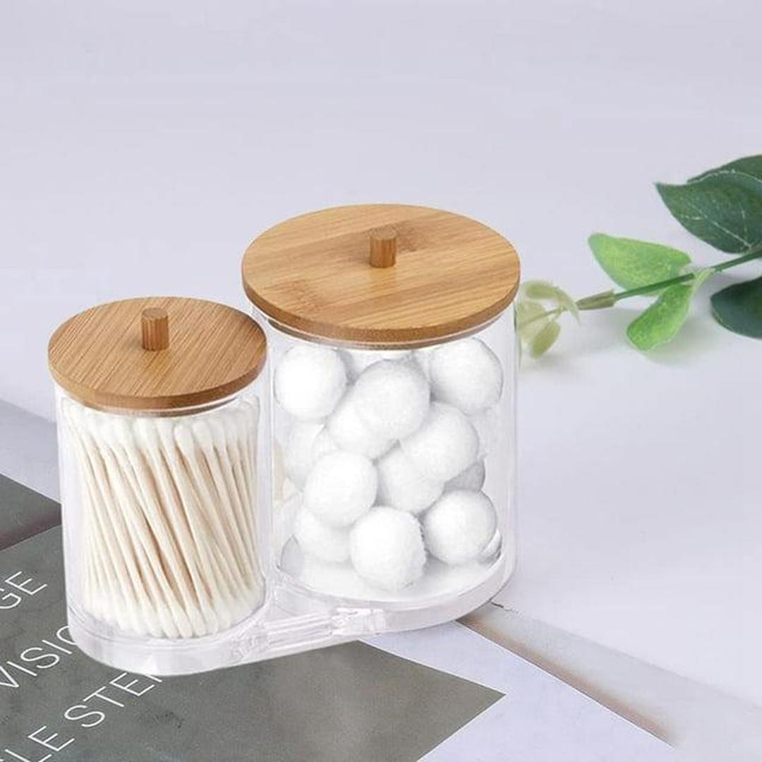 Cotton Swab Pads Holder with Bamboo Lids, Acrylic Qtip Holder