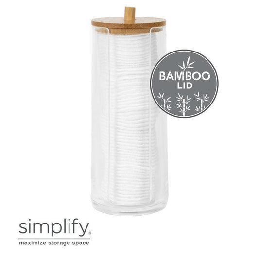 CLEAR COTTON PADS HOLDER W. BAMBOO LID AND ROUND KNOB