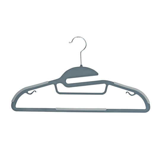 Simplify 8 Pack S-Shape Non Slip Plastic Hanger with Tie Bar in Dark Grey