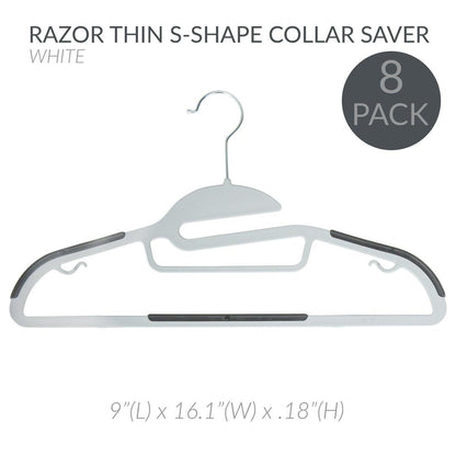 Simplify 8 Pack S-Shape Non Slip Plastic Shirt Hanger with Tie Bar in White