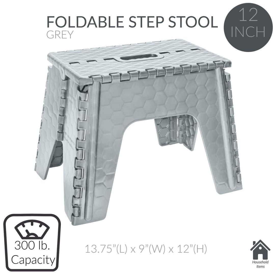 Simplify 12" Plastic Folding 1 Step Stool in Grey