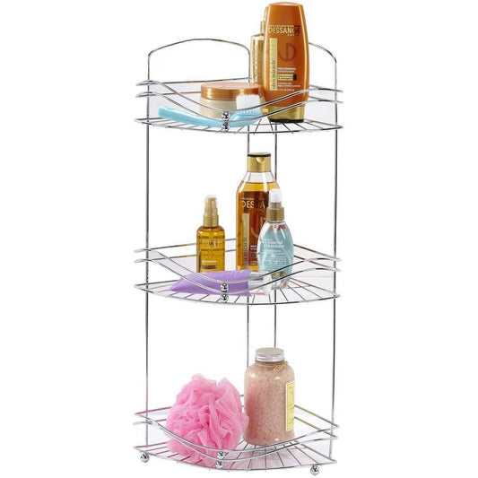 Bath Bliss Ocean Wave Design 3 Tier Corner Bath Shelf in Glossy Chrome