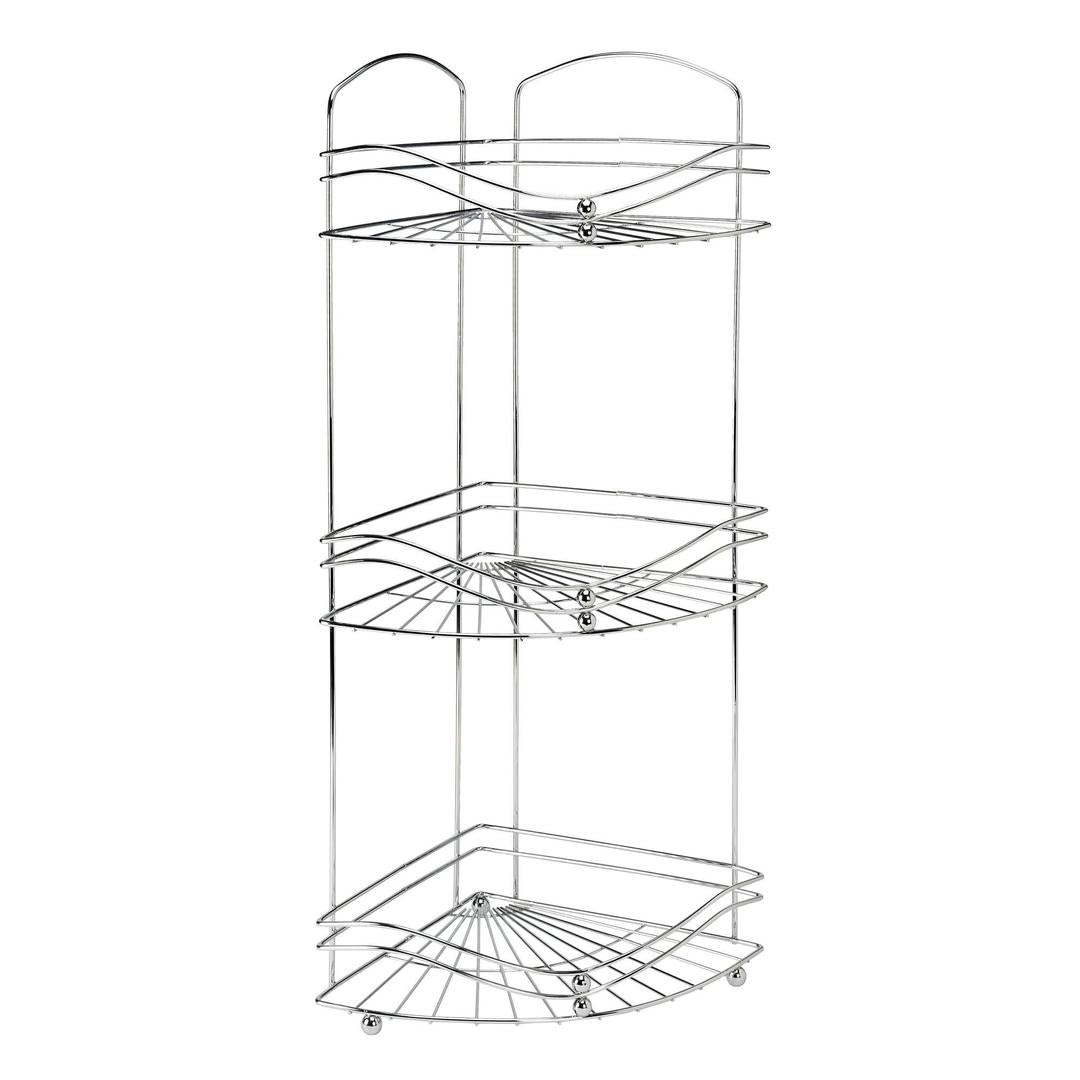 Bath Bliss Ocean Wave Design 3 Tier Corner Bath Shelf in Glossy Chrome