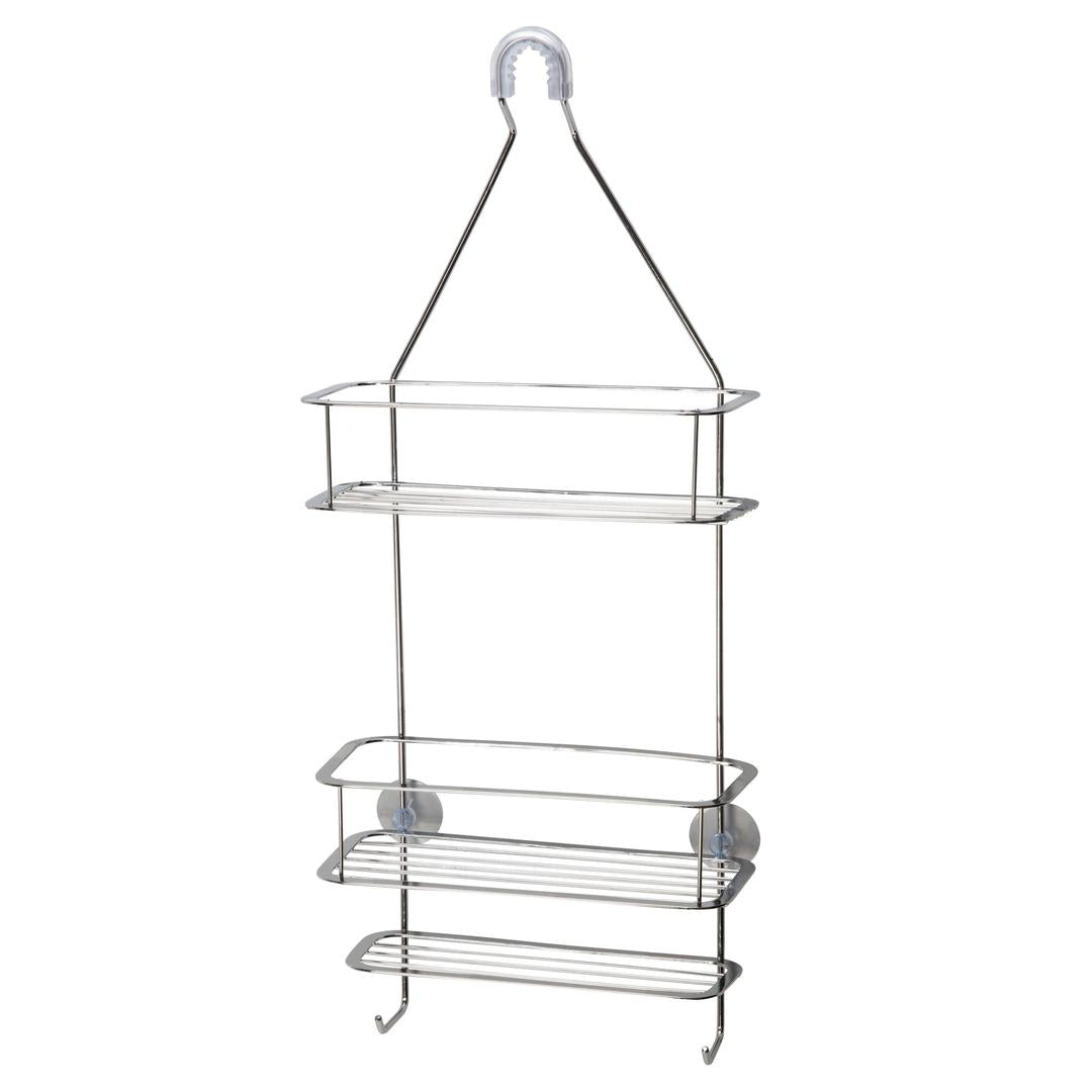 Bath Bliss Mod Shower Caddy - 3 Shelves, 2 Hooks, Rust-Resistant Chrome, Fits Most Shower Heads - 10.75" x 4.7" x 25