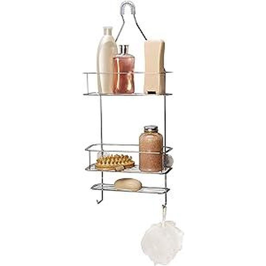 Bath Bliss Mod Shower Caddy - 3 Shelves, 2 Hooks, Rust-Resistant Chrome, Fits Most Shower Heads - 10.75" x 4.7" x 25