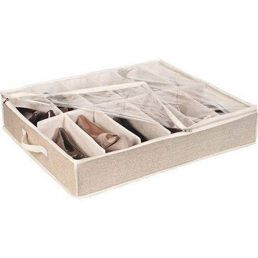 Simplify Non-Woven Under the Bed Shoe Storage Box (12 Pairs) in Faux Jute