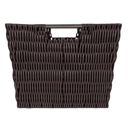 Simplify Large Built-in-Handles Rattan Storage Tote Basket, Chocolate