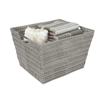 Simplify Large Rattan Tote Storage Basket in Grey