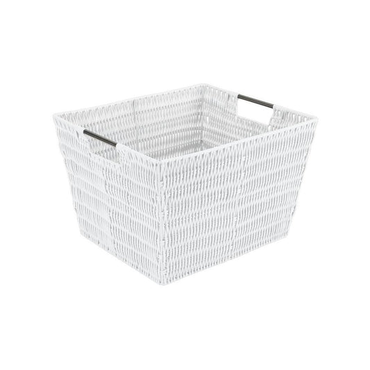 Simplify Large Built-in-Handles Rattan Storage Tote Basket, White