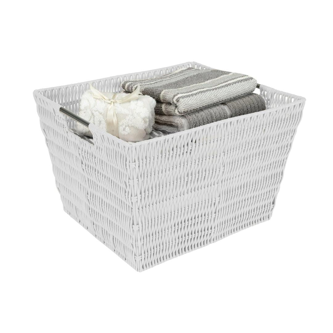 Simplify Large Built-in-Handles Rattan Storage Tote Basket, White