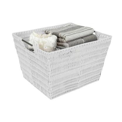 Simplify Large Built-in-Handles Rattan Storage Tote Basket, White