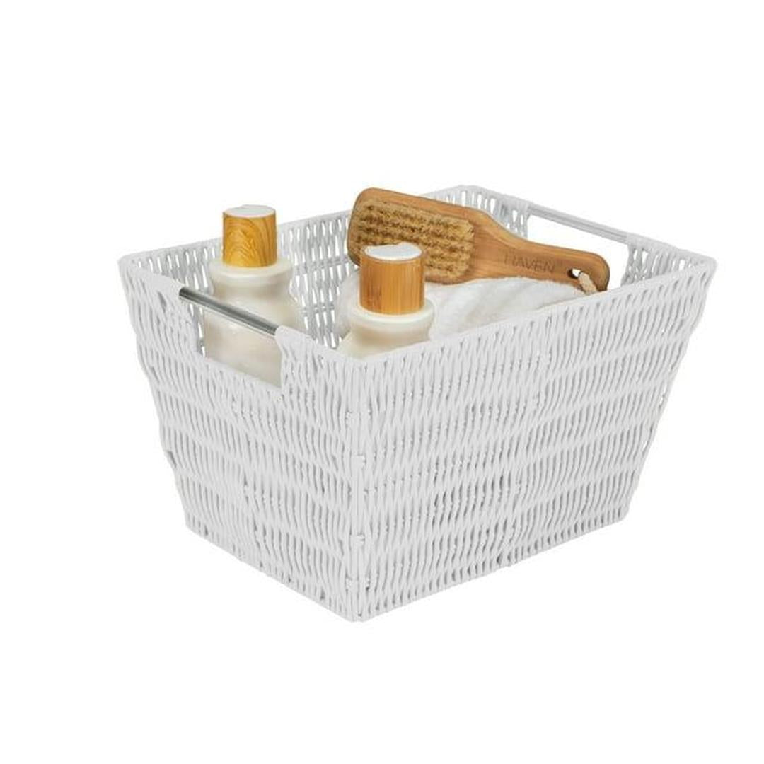 Simplify Medium Rattan Tote Storage Basket in White