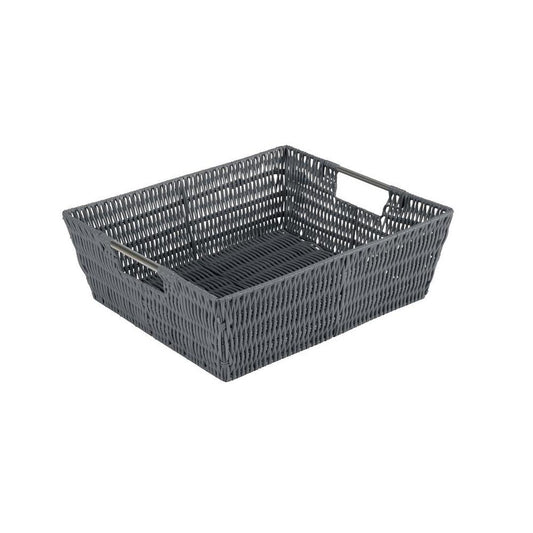 Simplify Large Shelf Storage Rattan Tote Basket in Charcoal