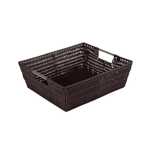 Simplify Large Shelf Storage Rattan Tote Basket in Chocolate